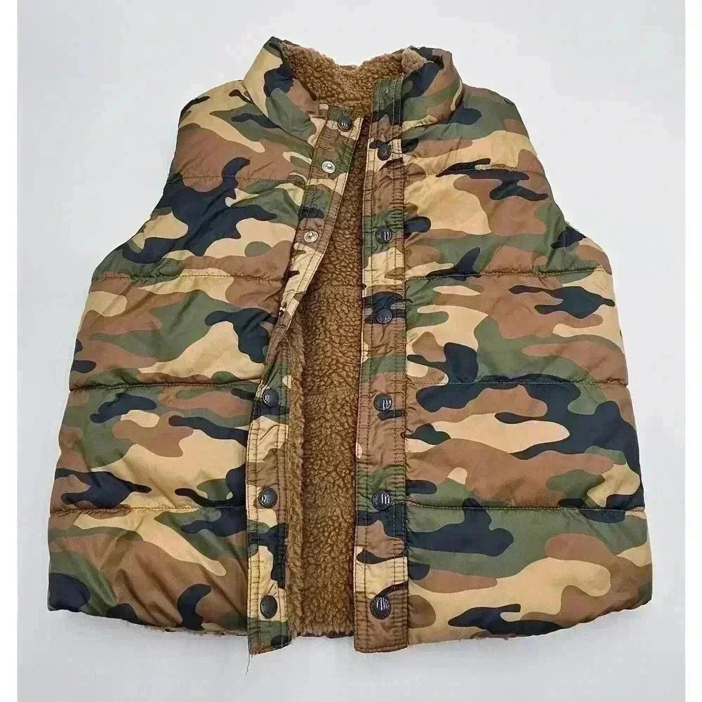 Gap Boy's Size 4 Reversible Camo and Tan Fleece Puffer Vest